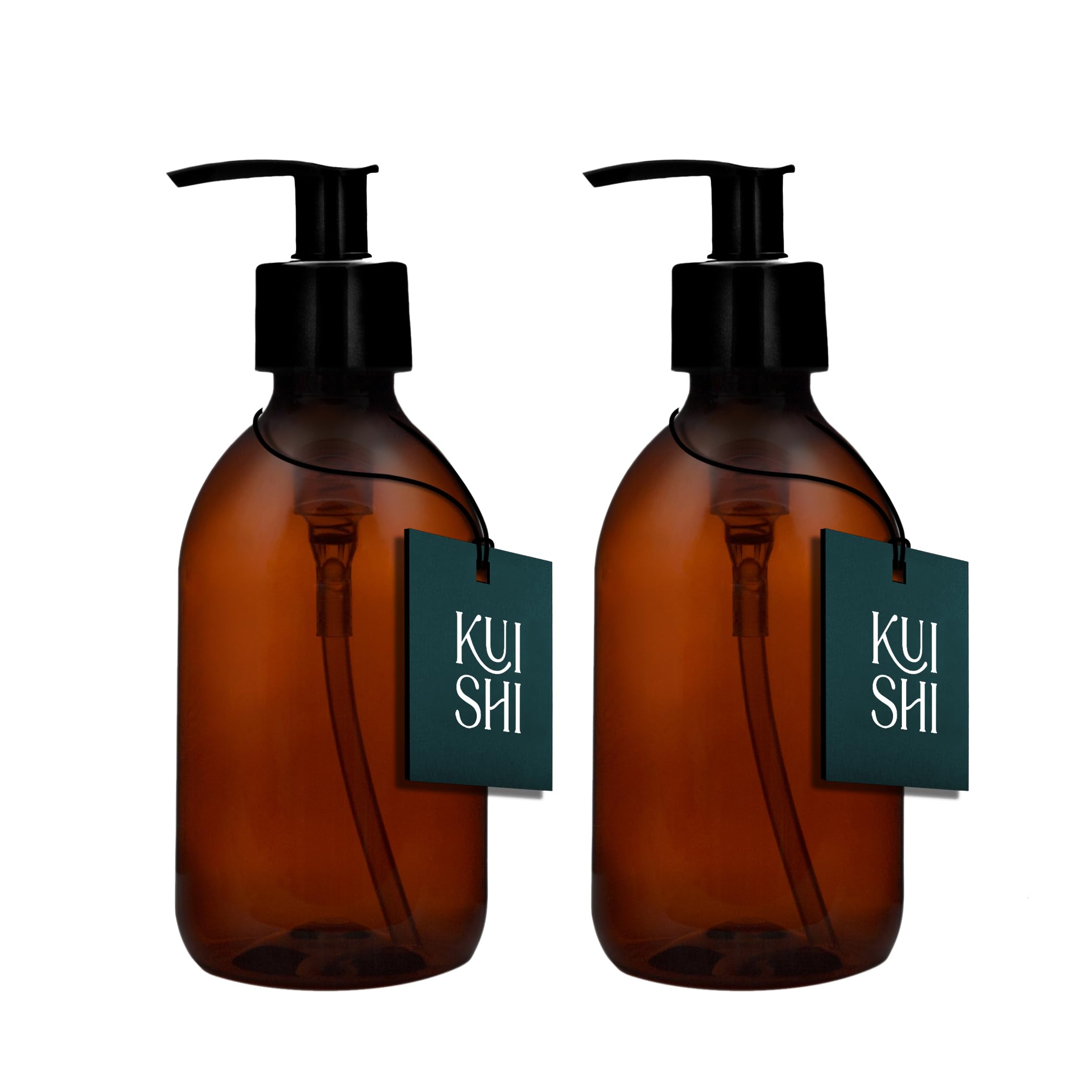 Kuishi Amber Plastic Soap Dispenser With Black Plastic Pump - 250Ml Pack Of 2 Refillable Bpa-Free Hand Soap Dispenser For Kitchen & Bathroom,