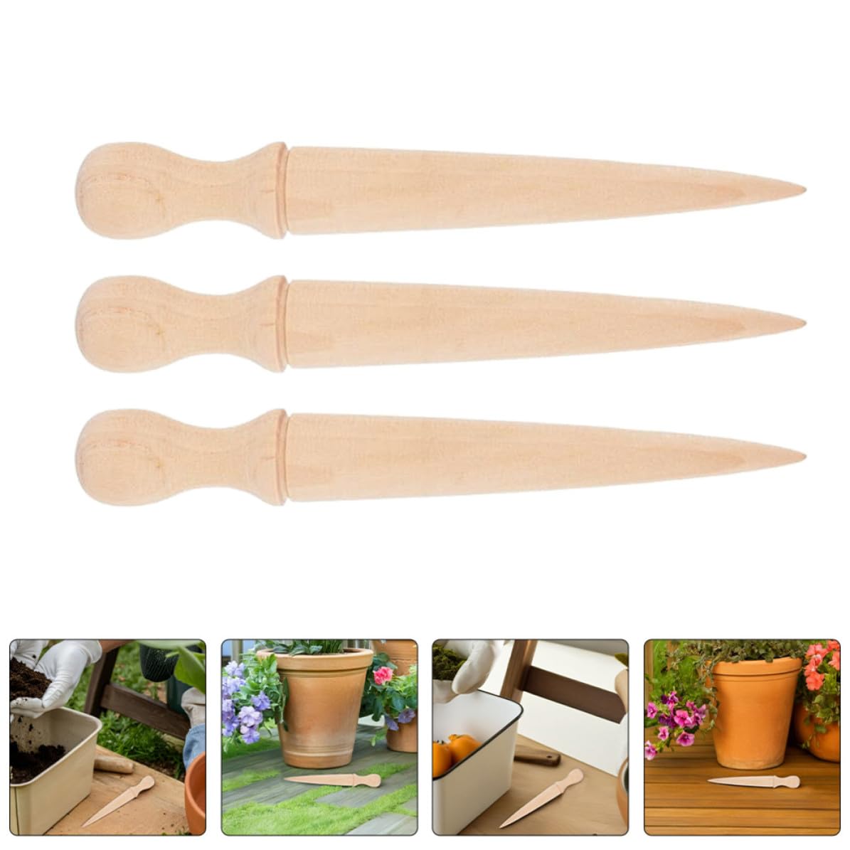 VANZACK 6 Pezzi Strumento da Giardino in Legno Manico Ergonomico per Piantare e Scavare, Attrezzo Versatile Facile da Pulire per Giardinaggio e Orto