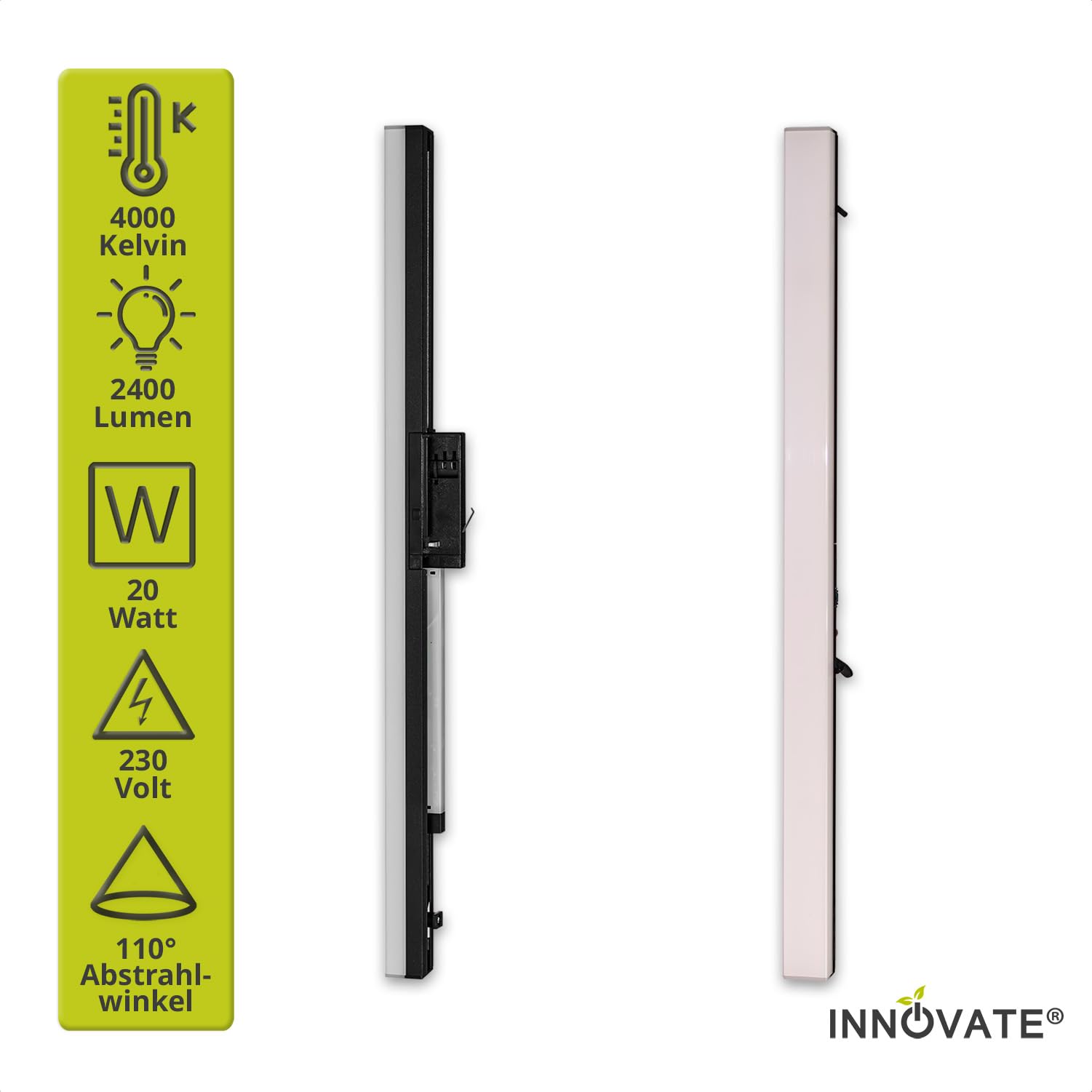 INNOVATE 3 Phasen LED Strahler Linearleuchte, 20W, 110°, 4000K | 3Phasen Spots schwarz I Schienenstrahler I Deckenstrahler Schienensystem Lampen I 3 Phasen Schiene LED Spot Linearleuchte 60
