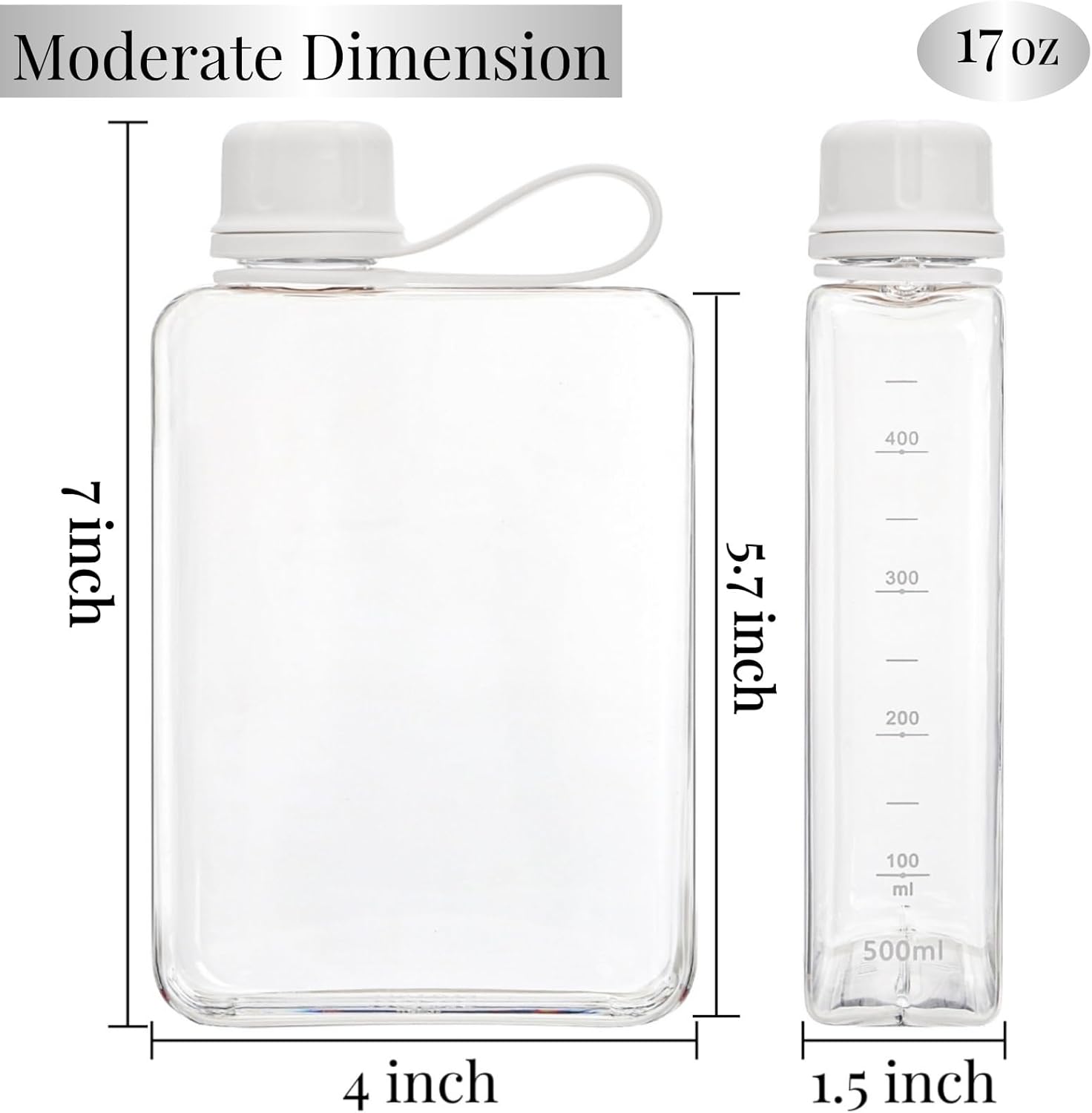 2 Pack Portable Flat Water Bottle, 17 Oz BPA Free Plastic Drinking Bottles for Travel, Leakproof Slim Flask for Outdoor Sports Fitness Camping, Fits Purse Pocket - Image 2