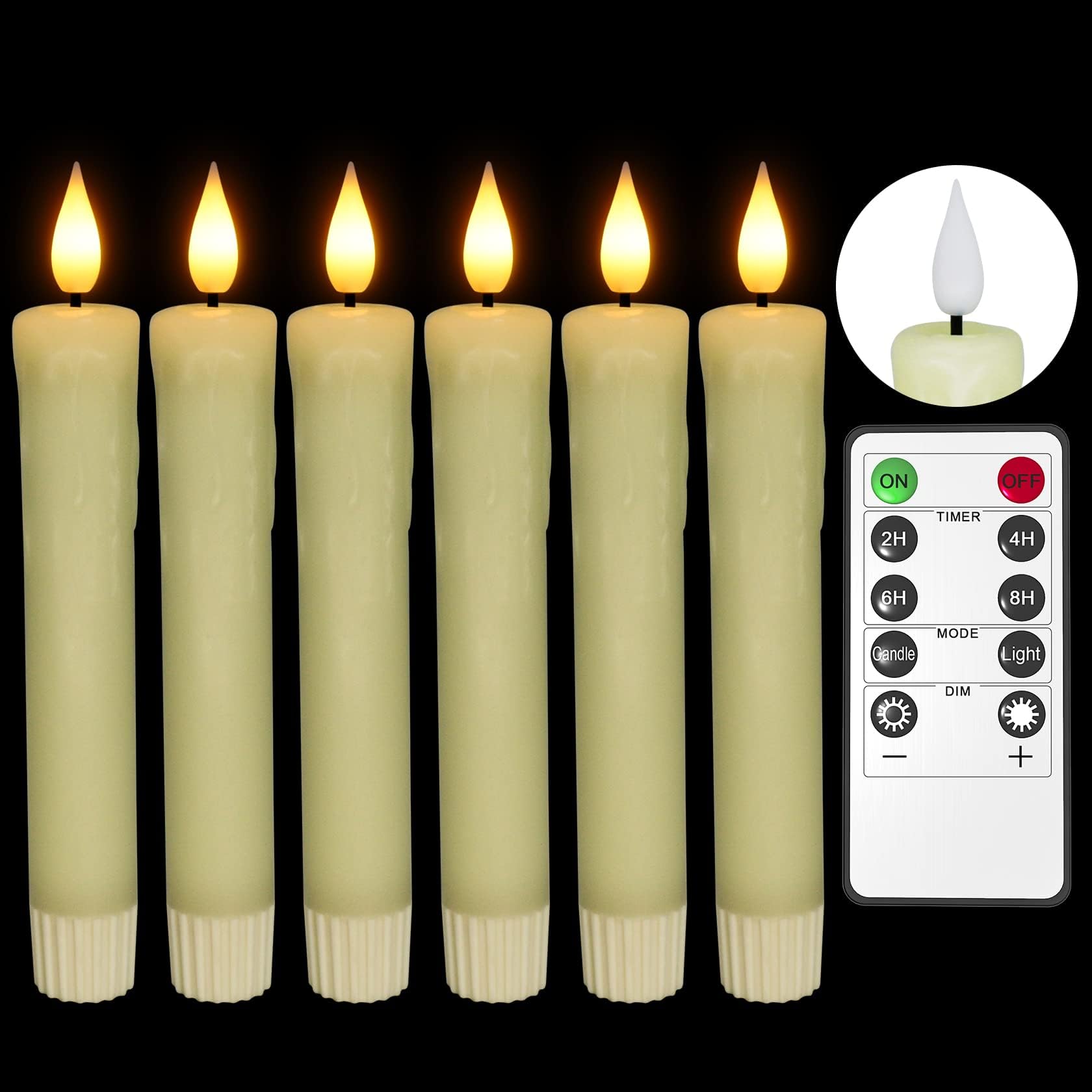 Homemory 6 Pcs LED Flameless Taper Candles with Remote, Flickering