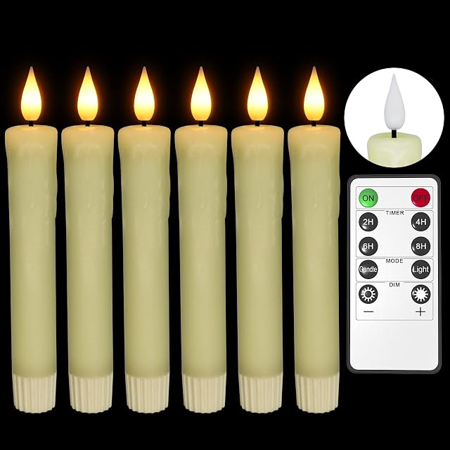 PChero LED Flameless Taper Candles with Remote, 6pcs Battery Operated Real Wax Candles Ivory Electric Flickering Candlesticks for Christmas Home Table Room Decoration  Warm White