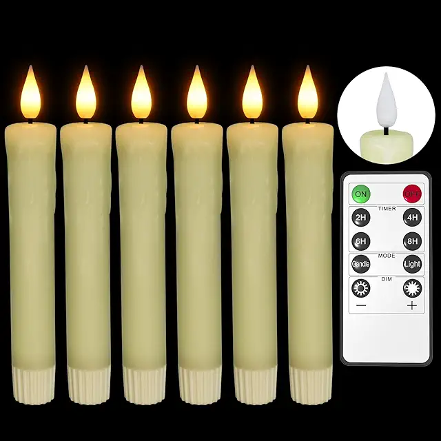 LED Flameless Tapered Candles with Remote - 6pcs Real Wax Kronljus
