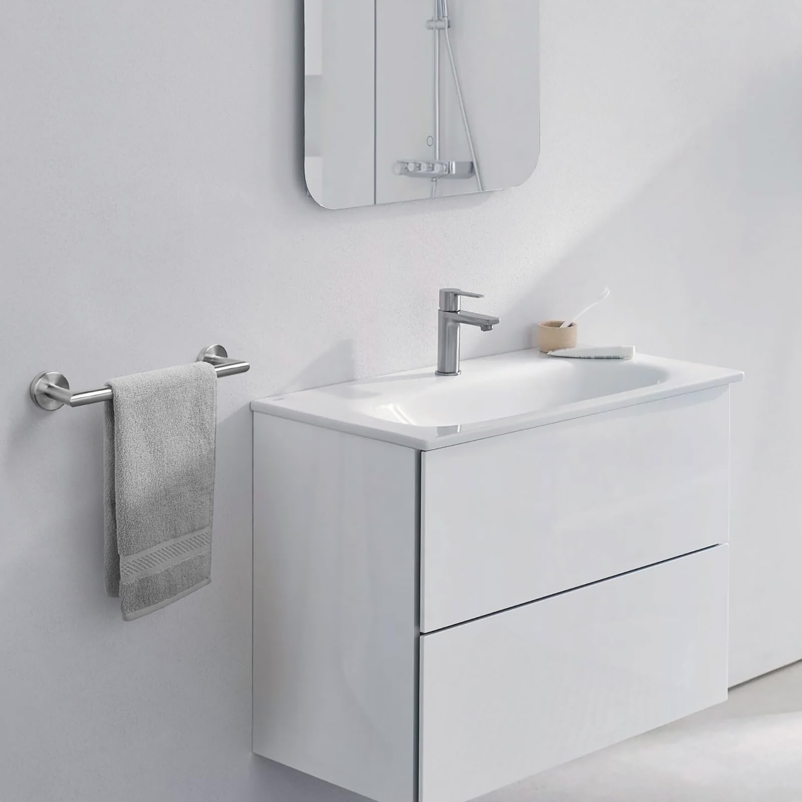 JunSun Toallero de baño de níquel cepillado de 9 pulgadas, toallero montado en la pared, soporte para toallas de mano de baño, decoración moderna del hogar, barra de toalla de baño, accesorios de