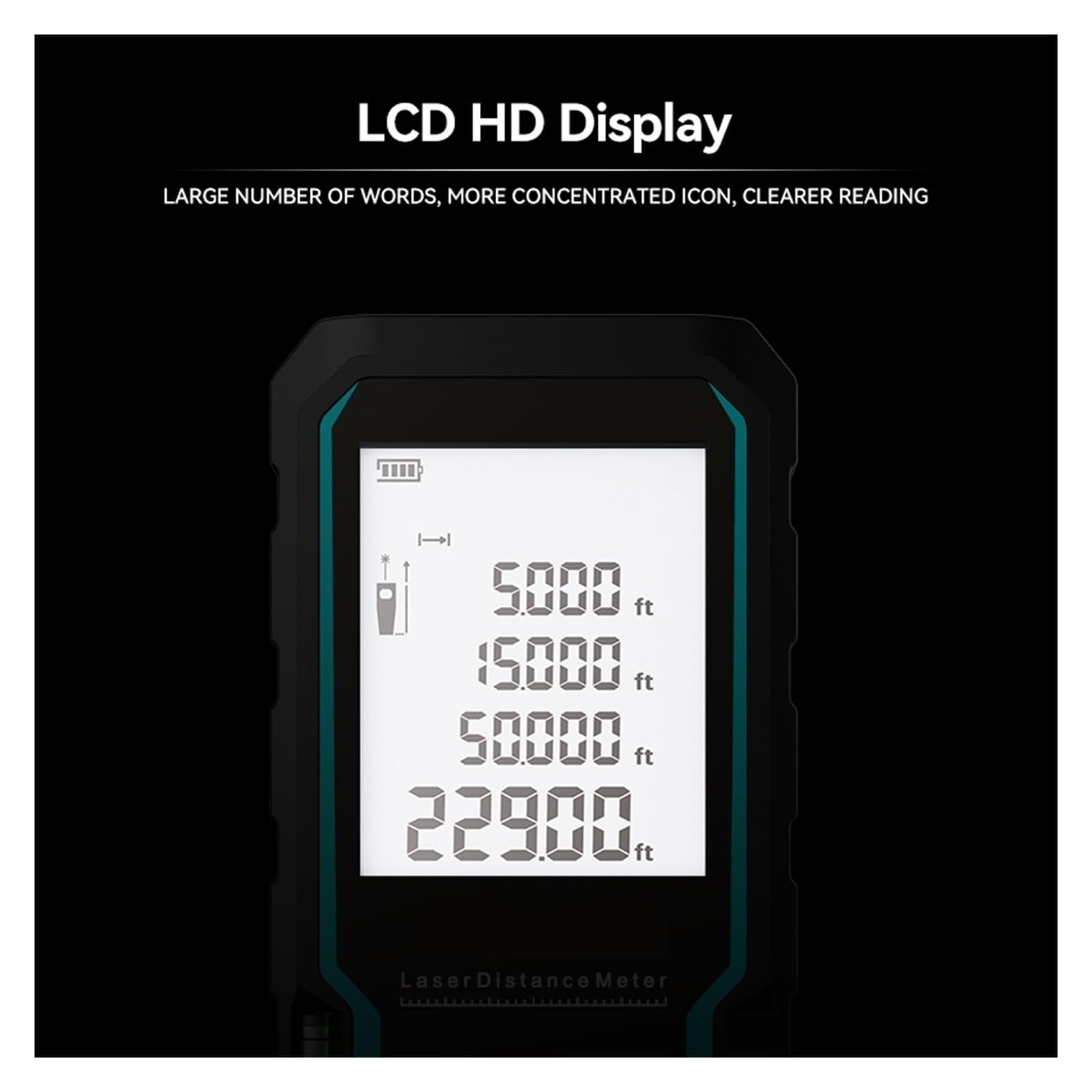 Medidor de Distancia láser 40 m/120 m, telémetro con Burbuja de Nivel, Pantalla LCD con retroiluminación, Herramientas de medición for el hogar Alta precisión(50m)