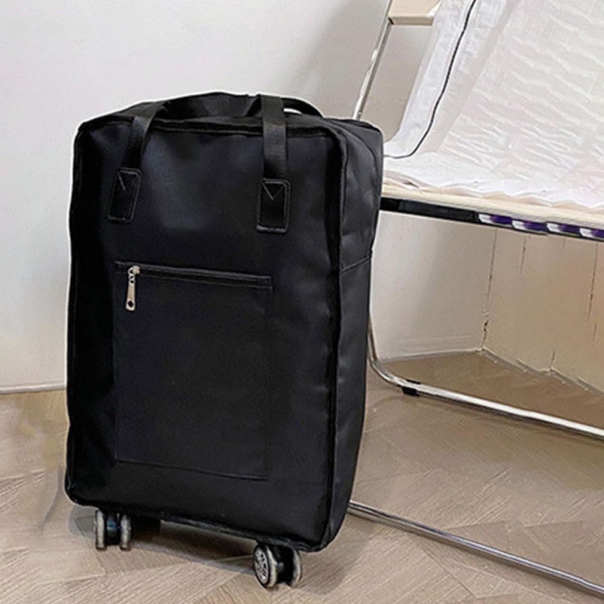 POPETPOP Bolsa de Viaje Diseño Compacto y Portátil de Gran Capacidad Negra en Tela Oxford Ruedas Multidireccionales Adecuado para Camping y Viajes