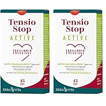 ERBA VITA Tensio Stop Active integratore alimentare per l’equilibrio della pressione con Olivo, Biancospino e Aglio nero (Confezione da 2)