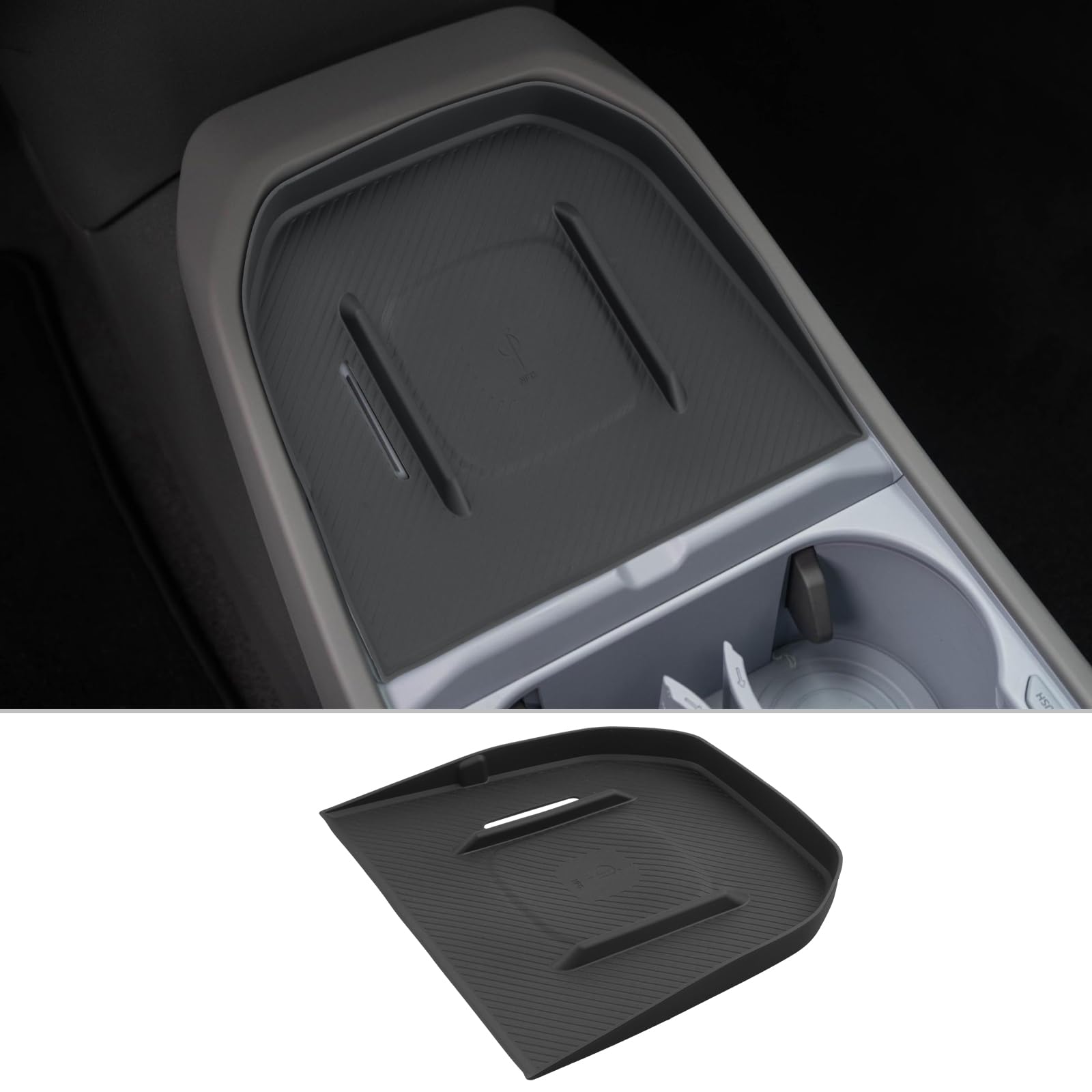 CDEFG Compatible avec Kia EV3 2025 2026 Tapis de chargement sans fil console centrale Tapis antidérapant en silicone antidérapant Tapis de chargement de voiture EV3 GT 2026 Accessoires