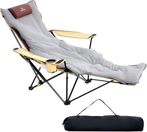 Miniatura 9 de Silla de camping reclinable de 4 posiciones ajustables, silla de playa plegable ligera para adultos con reposapiés y reposacabezas extraíbles,