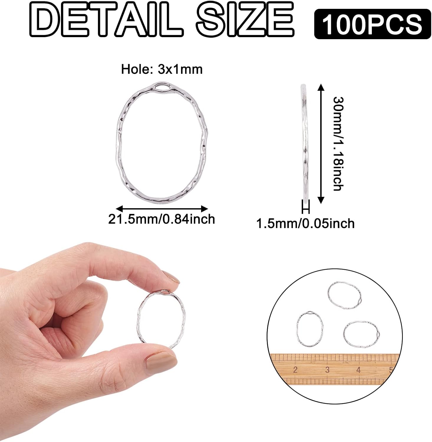 FASHEWELRY 100Pcs Alloy Oval Open Back Bezel Pendants Platinum Hollow Mold Pendants Pressed Flower Frame Charms for Resin Earrings Necklace Jewelry Making - Image 6