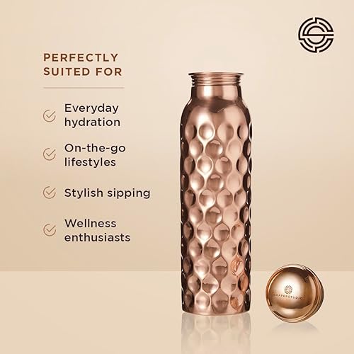 Miniatura 6 de Botella de agua de cobre de nido de abeja - 1 litro34 oz, botella de cobre puro con tapa a prueba de fugas, acabado de nido de abeja, recubrimiento