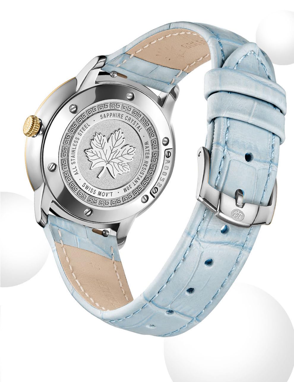 GOLDEN MAPLE Relojes delicados para mujer, esfera de nácar y movimiento de cuarzo suizo, reloj de mujer con correa de cuero