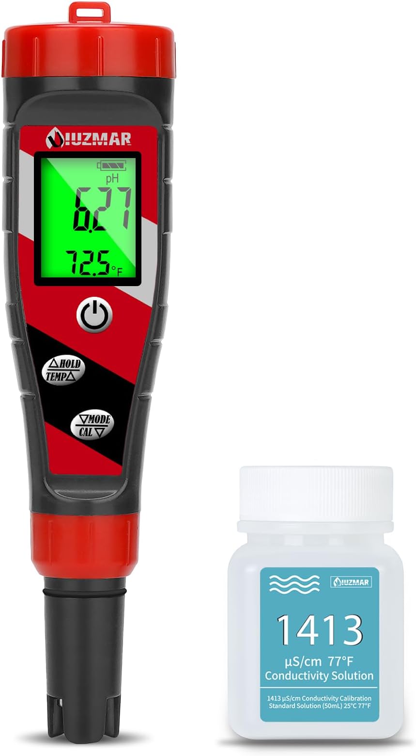 UIUZMAR pH Meter for Water Hydroponics Supplies - pH Up and Down Tester Digital PPM Meter EC Meter Combo for Home Growers – Accurate pH Tester TDS EC Reader for Hydroponics