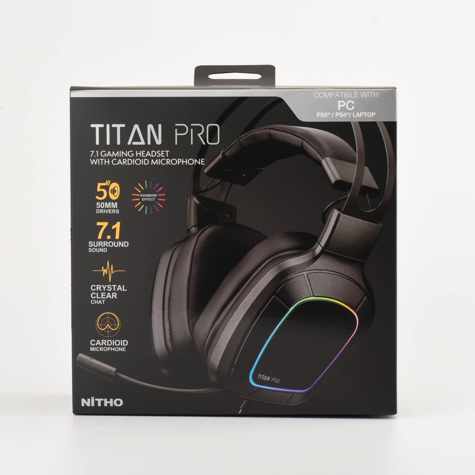 NITHO TITAN PRO Cuffie Gaming per PC/PS4/PS5, Cuffie da Gioco con Surround Sound 7.1, Driver da 50mm, ‎Jack USB 3.5 mm, Microfono Cardioide - Nero
