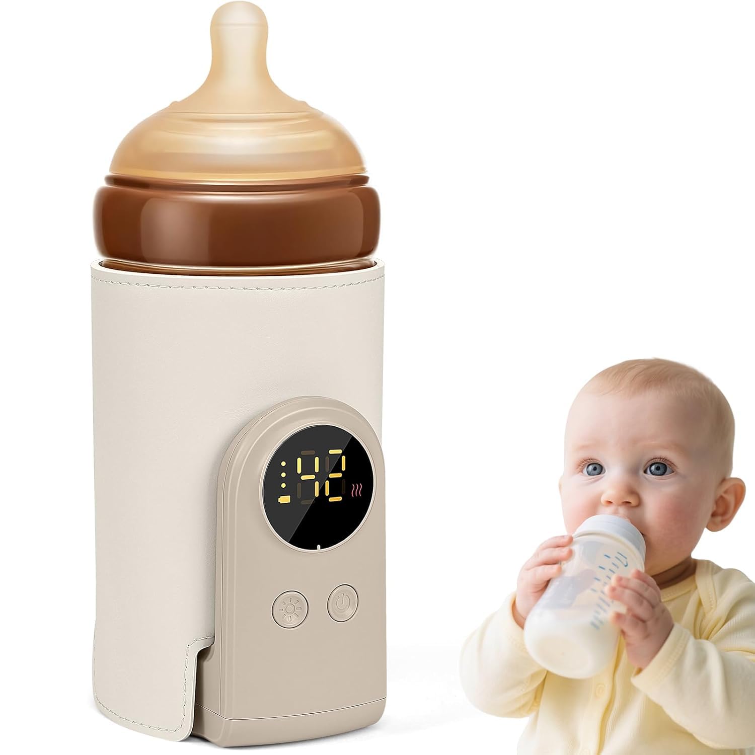 Portable Bottle Warmer for Travel, Fast Heating & Precise Temperature Control with LCD Display, Long Lasting Warming for Breast Milk/Formula, Fast Charging On The Go