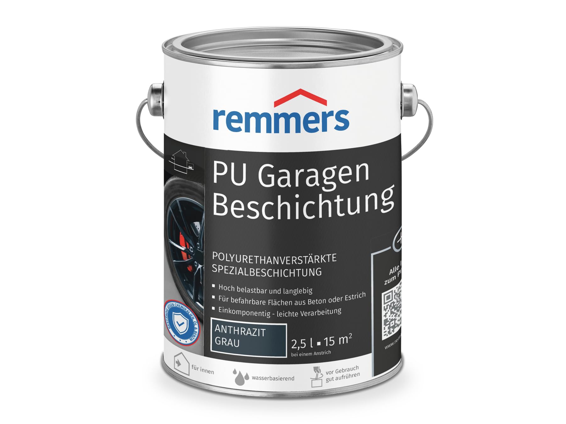 Remmers PU Garagenbeschichtung anthrazit, matt, 2,5 Liter, 2in1 Schutzanstrich, für Beschichtungen von Beton & Zementestrichflächen, für Garagenböden