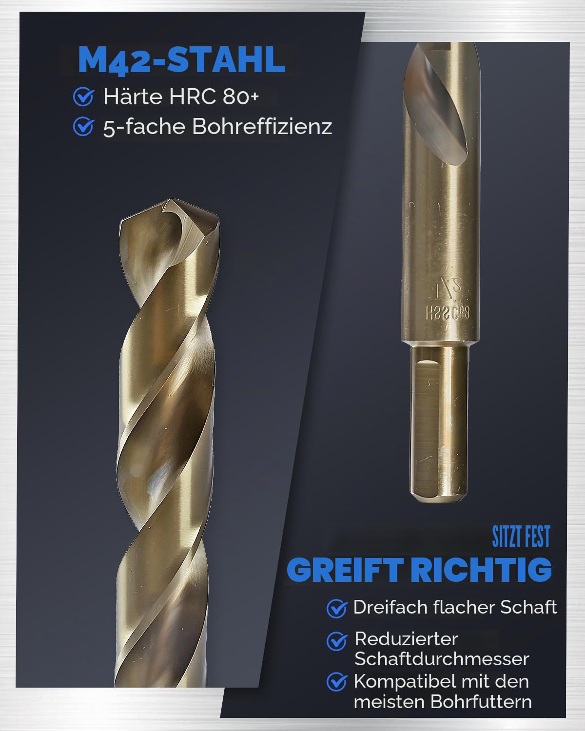 COMOWARE Kobalt-Bohrer-Set, M42, 8% Kobalt-Hochgeschwindigkeitsstahl, Spiralbohrer für gehärtetes Metall, Edelstahl, Gusseisen und Holz-Kunststoff, mit indiziertem Aufbewahrungskoffer, 0,2 cm - 1,3