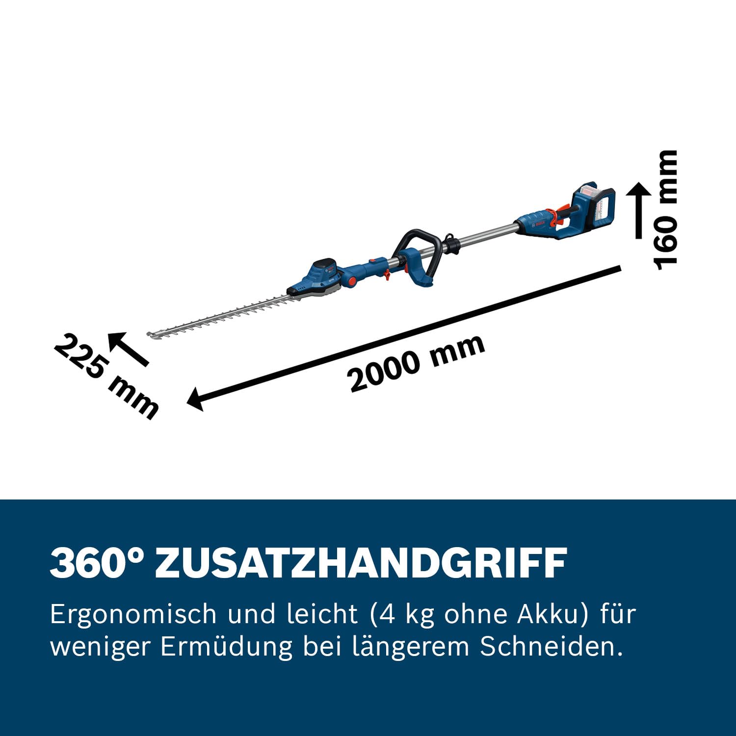 Bosch Pro Akku-Stabheckenschere GHE18V-50 FP (360°-Zusatzhandgriff, 3400 Hübe pro Minute, geringes Geräusch: 90 dB, ohne Akku)