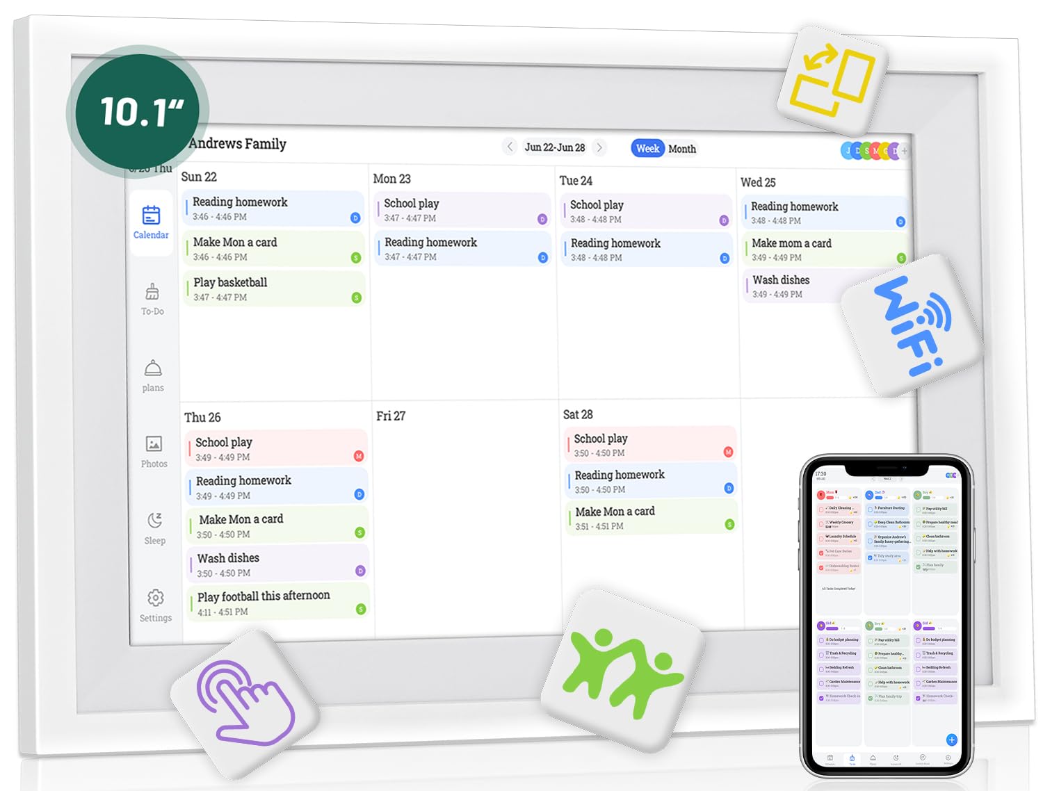 Digital Wall Calendar with Touchscreen, 10 inch Smart Calendar, Electronic Calendar for Family, WiFi Family digital calendar Chore Chart, Wall Planner