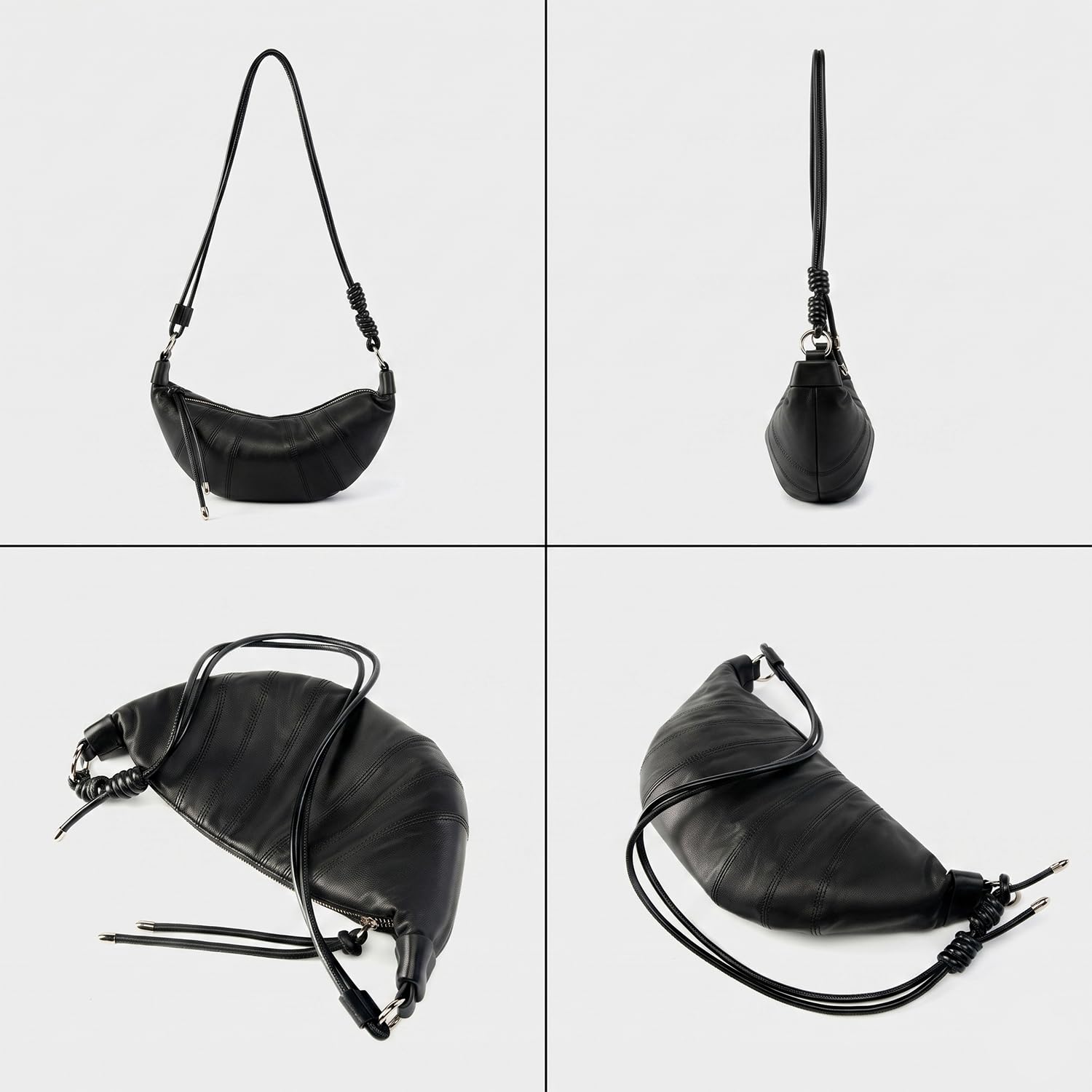PDSSUNNY Damen Croissant Tasche aus Vollnarbenleder Echtleder, Nischen-Design Lässige Halbmond Hobo Bag, Minimalistische Elegante Schultertasche