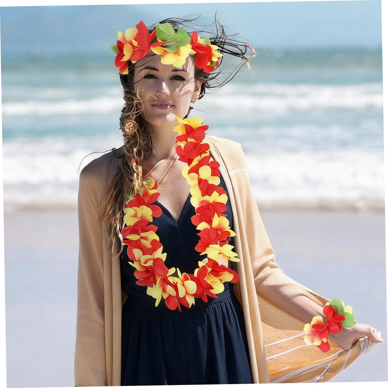 STOBOK 1 Juego Leus Hawaianos Guirnaldas De Flores Leis Collar Hawaiano Luau Tropical Joyas De Fiesta Luau Tocado De Flores Tropicales Diadema Hawaiana Paño Las Flores Banquete Venda