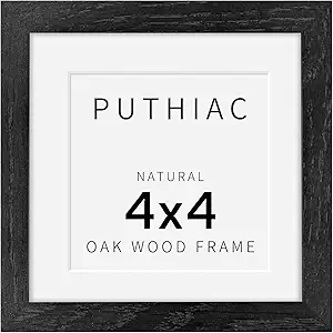 4x4 Oak Wood Picture Frame - 4"x4" Photo Frame, 4x4 Picture Frame Wood, Natural Solid Wooden Picture Frames for Wall Art Photo and Prints(1 Pack, Black)