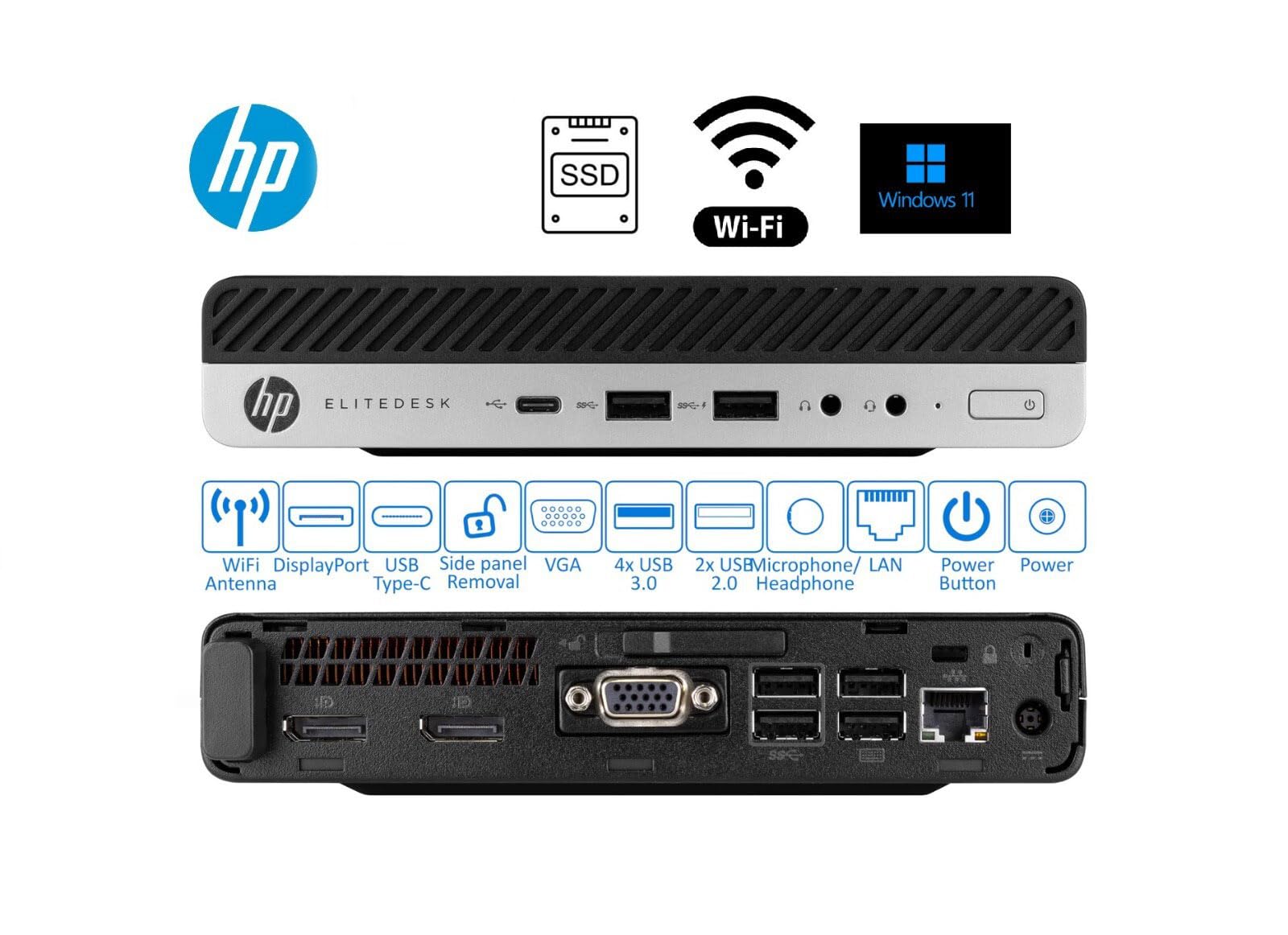HP Elitedesk 800 G3 Mini PC Desktop with 24