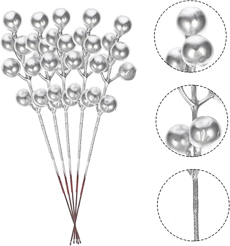 Miniatura 6 de BESTOYARD 60 piezas de racimos de bayas simuladas, agujas de pino, púas de bayas, ramitas de bayas artificiales, arbusto de bayas artificiales,