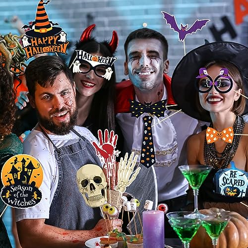 Happy Halloween Photo Booth Props - 38 Pcs Trick or Treat Halloween Photo Props Set, Spooky Funny Creepy Boo Pumpkin Bats Witch Hat Picture Props for Helloween Party Supplies Decorations Photography - image 3