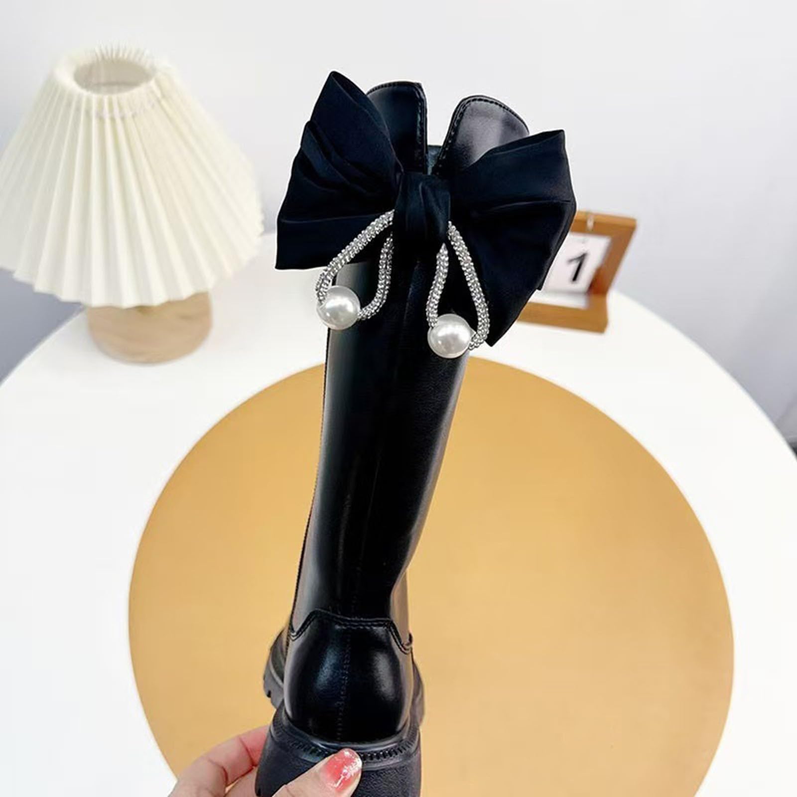 Stivali Bianchi Bambina,Eleganti Stivali Lunghi Per Ragazze Design Classico Britannico Con Fiocco Suola Morbida Comodi Stivali Da Equitazione Per Bambini Piccoli E Grandi Calzature Invernali Casual