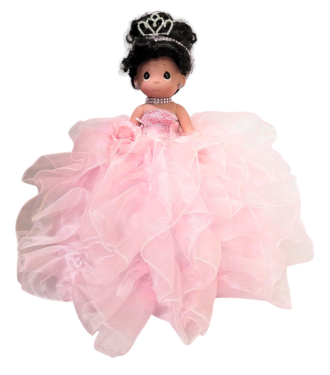 KINNEX COLLECTIONS SINCE 1997 Precious Moments 17" Quinceañera Centerpiece Doll – Made in USA Ruffled Gown, Mis Quince Años Table Decoration & Keepsake ARC8421-3R (Pink)