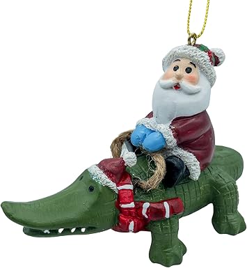 Santa Riding Alligator Tropical Christmas Tree Gator Ornament