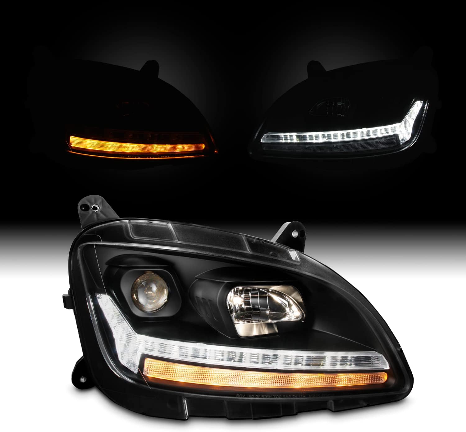 AKKON - Fit 2011-2019 Peterbilt 579 589 Class 8 Truck Black Projector Headlights w/LED Sequential Signal + DRL Passenger Side