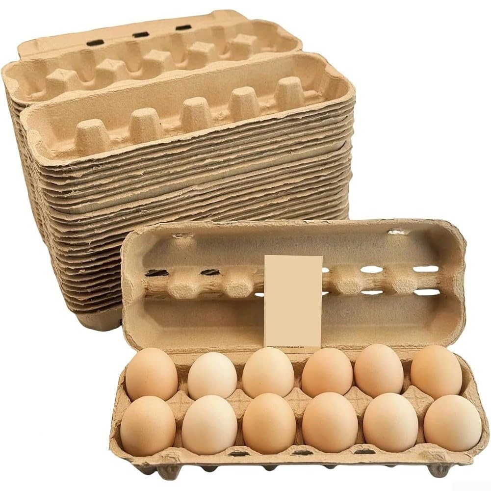 Yhenlovtt Cartón de huevos de pulpa de papel biodegradable para 12 huevos, a prueba de golpes, con cubierta superior transparente, soporte amigable para almacenamiento en el hogar y la cocina