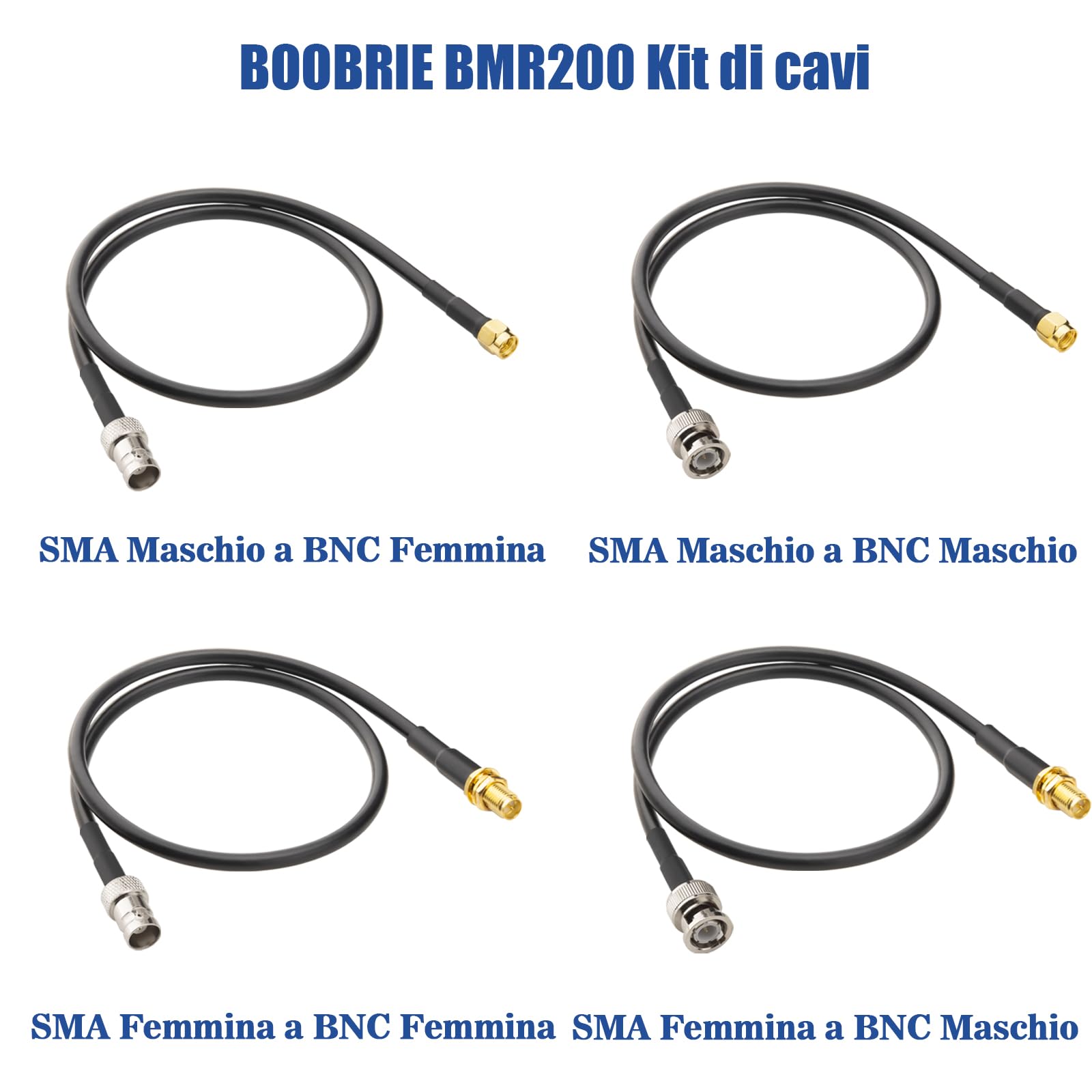 Kit 4 Cavi SMA-BNC 50CM - BMR200 Coassiale 50Ω Low Loss 2025 - Cavo SMA maschio a BNC femmina - Per Antenne RF, Radio Ham, SDR, Intercom