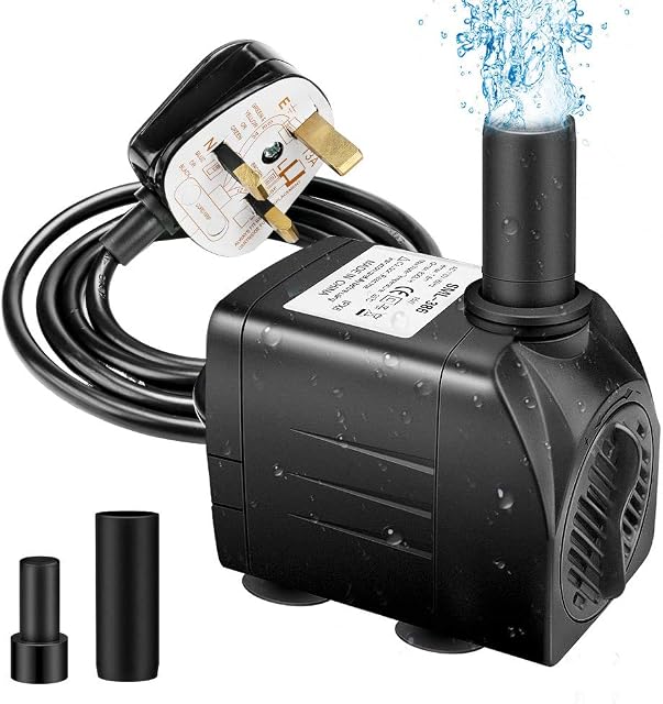 yidenguk Submersible Water Pump, 200Gph 750L/H Ultra-Quiet Fountain Water Pump with 63 Lift, Replacement Pump For Pet Fountains/Pond/Aquarium/Fish Tank/Statuary, 5.6ft Power Cord, 2 Nozzles