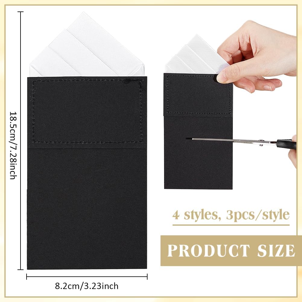 BENECREAT 12Pcs Prefolded Pocket Squares for Men, 7.3x3.2 Inch Cotton Men's Suit Pocket Square for Business Wedding Party (4 Styles, 3Pcs/Style)