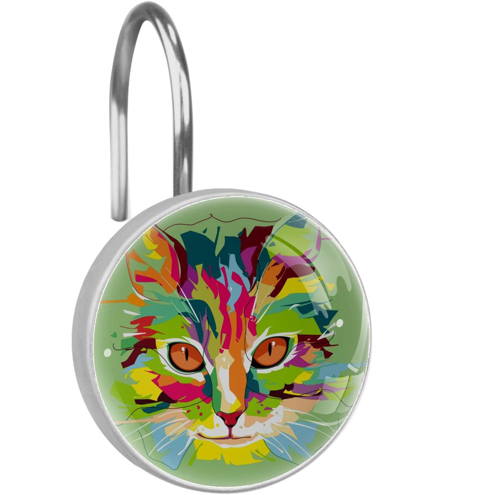 Anneaux pour rideau de douche chat en acier inoxydable finition soignée pop art durable