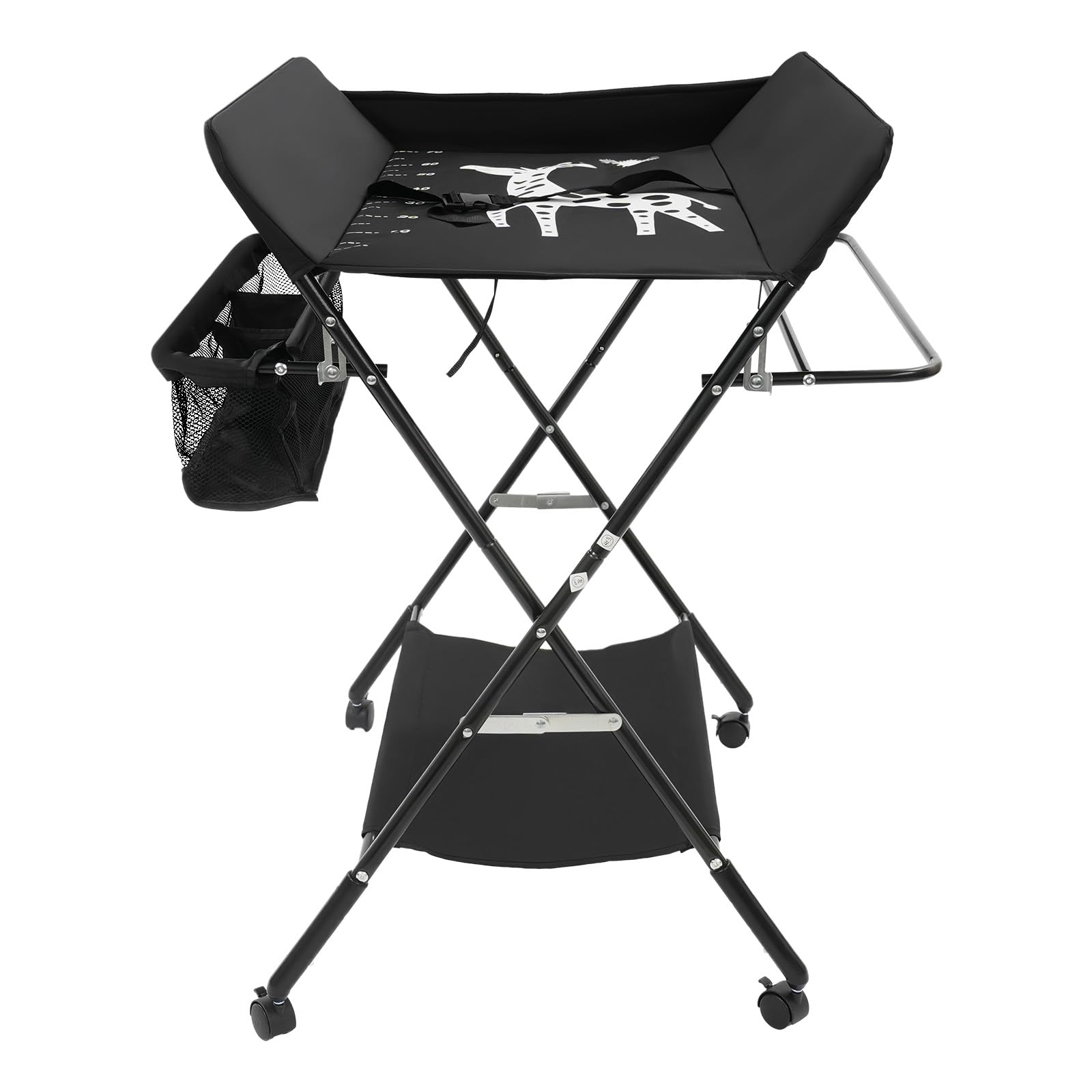 Fasciatoio pieghevole, fasciatoio con cesto portaoggetti, cintura di sicurezza e 4 ruote con freno, regolabile in altezza portatile 80 x 63 x 96 cm