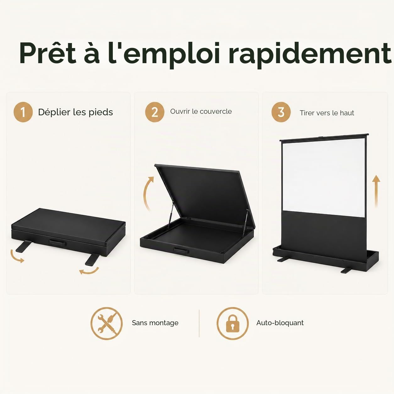 Écran de projection au sol - Écran autoportant - Pull-Up - Écran de sol portable - Écran de projecteur pour salles de projection à domicile, chambres, salles de réunion (203 cm 4:3)