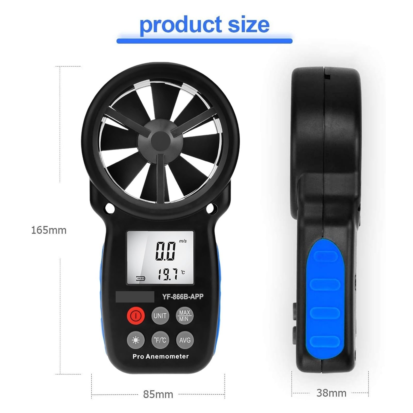 Medidor de flujo digital Anemómetro Digital 866A/866B/866B-APP, medidor de velocidad del viento, mide la temperatura del viento y el flujo del viento con retención de datos y USB para agua diesel quer