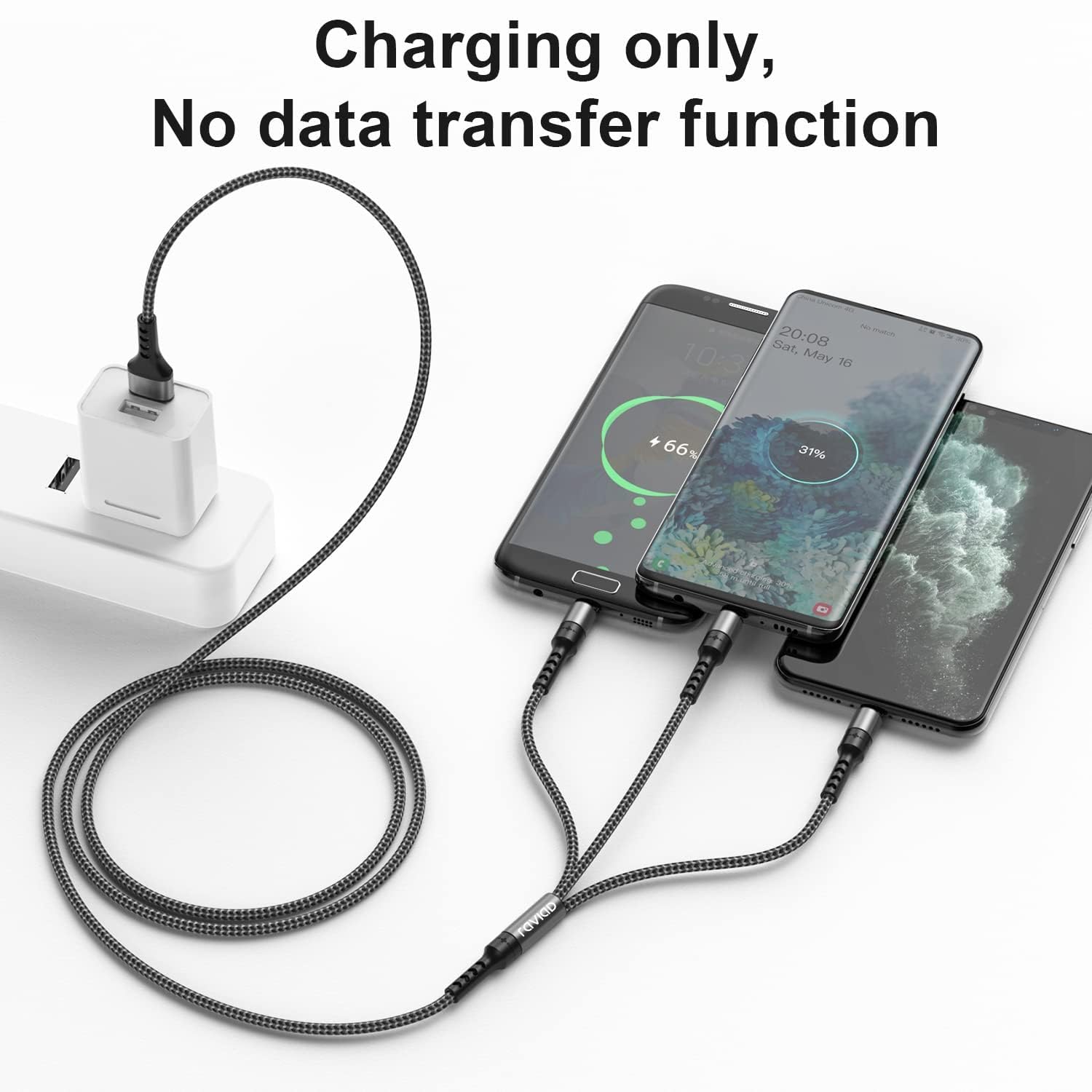RAVIAD Multi Cavo di Ricarica, 3 in 1 Multiplo Cavetto [3Pezzi, 1.2M] Micro USB Tipo C Nylon Intrecciato Cavo di Ricarica USB per Samsung S24/S23/S22/S10/S9/S8, Huawei P30/P20, Xiaomi, OnePlus