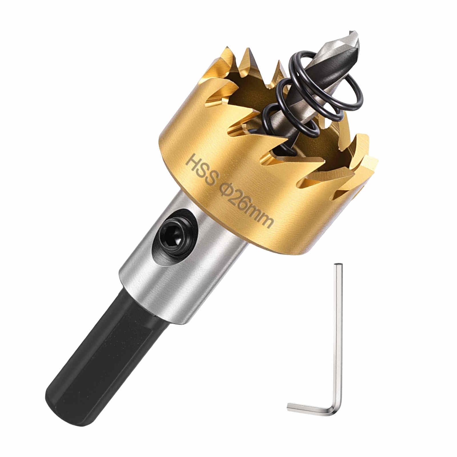 DTGN 1-1/32" Hole Saw 4341 High Speed Steel - 26mm Hole Cutter - Good for Thin Metal/PVC/Acrylic/Plastic/Wood Board - Gold