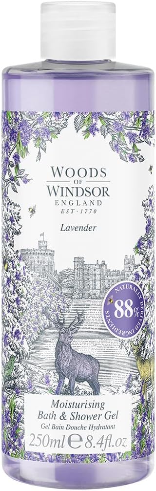 Lavender Bath and Shower Gel, Womens Shower Gel with Patchouli Musk and Chamomile, Gentle Cleansing and Moisturizing Body Wash with Vitamin E, Lavender 250ml