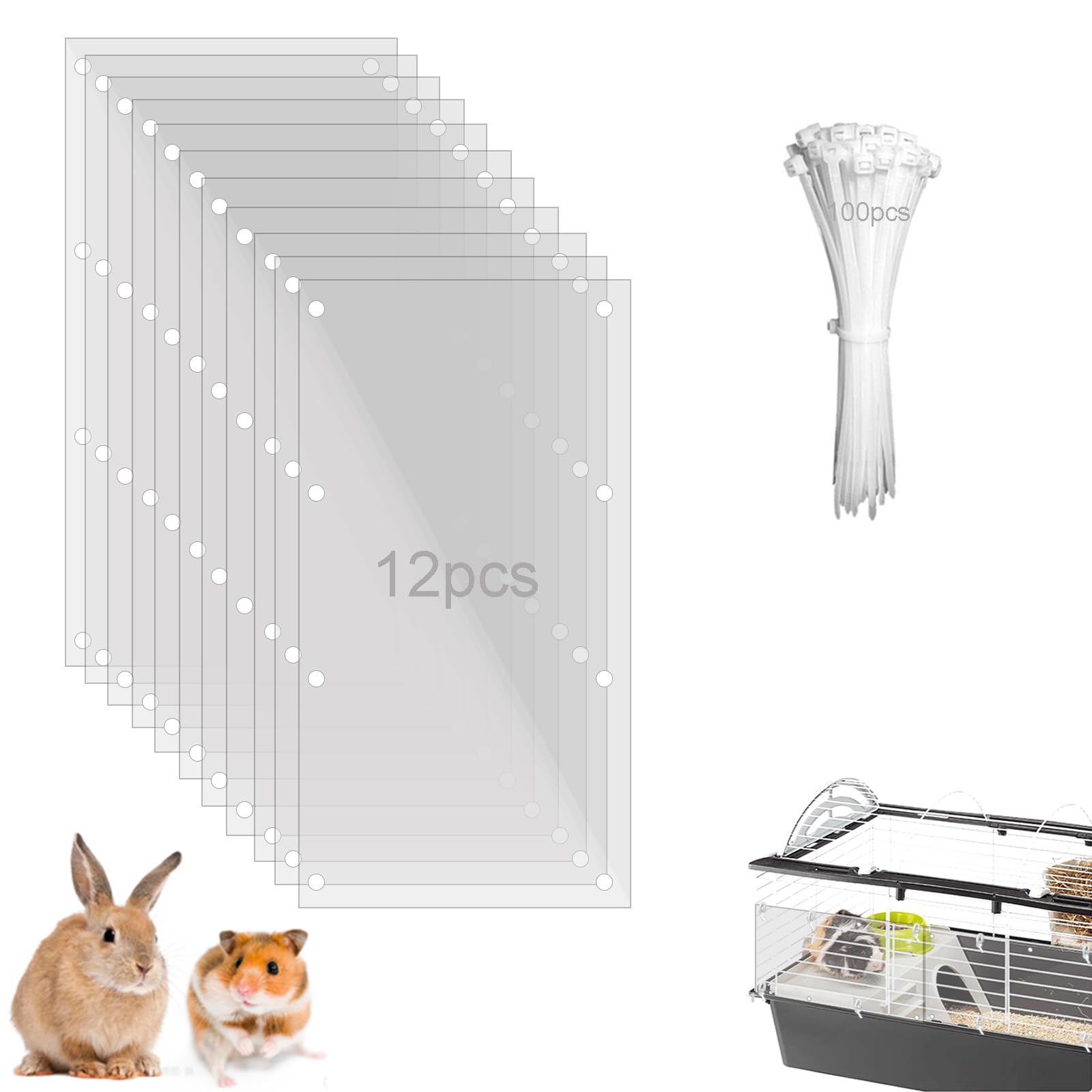 PeSandy Pet Cage Liner Protection, Rabbit Cage Plastic Panels, 12 PCS Cage Urine Guard for Rabbit, Guinea Pig, Hamster, Hedgehog, Chinchilla, Ferret,