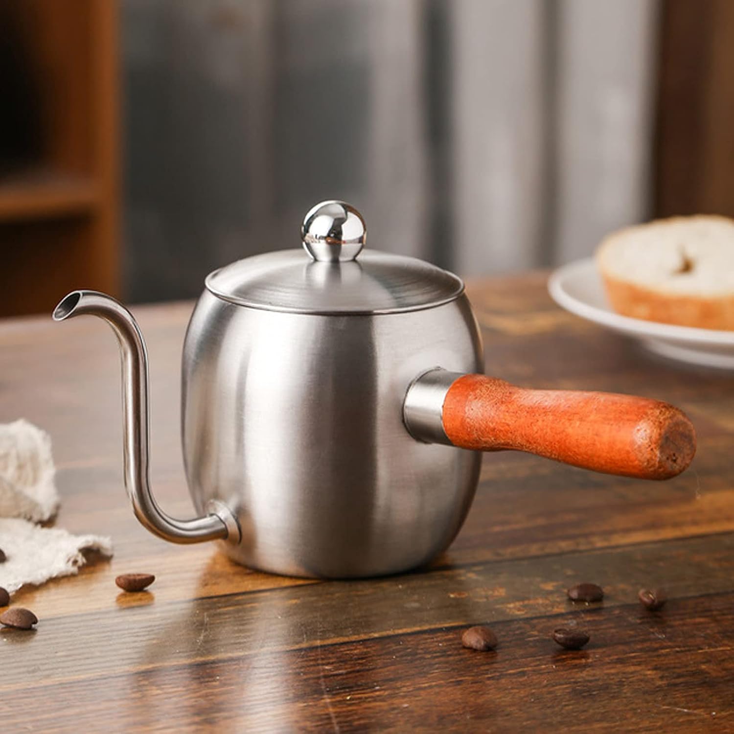 Pour Over Coffee Pot Stainless Steel Gooseneck Long Hand Teapot with Thermometer Suitable for Restaurants Conference Rooms Living Room Etc Black (Silver)