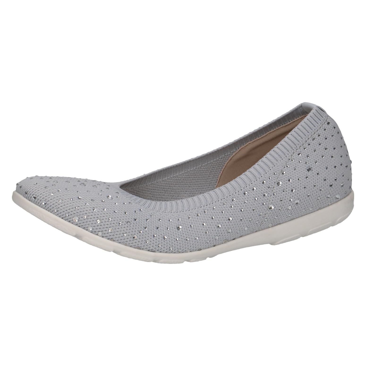 CAPRICE Women's Glitter Ballet Flats Comfortable, Gray (Lt Grey Knit), 6.5 UK