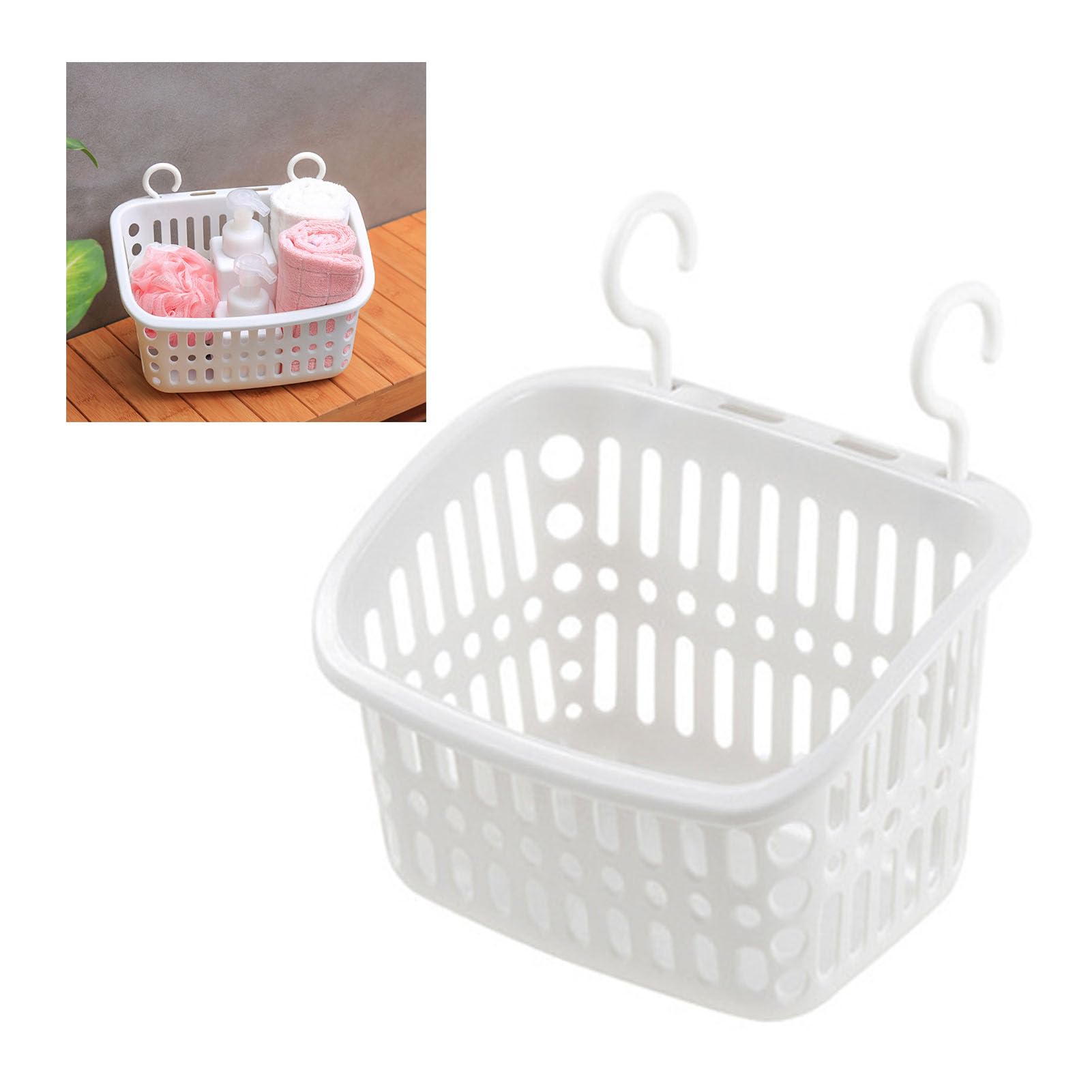 Acogedo White Hanging Shower With Draining Holes - Sturdy Plastic Storage Basket For Bathroom, Kitchen, And Laundry - Apricot Color (White)