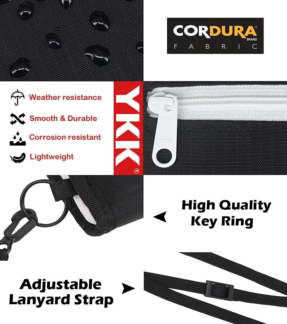 Rough Enough Boys Wallet for Teen Kids Men Neck Lanyard Card Holder Pouch with Zipper Keychain Coin Purse Black Cordura
