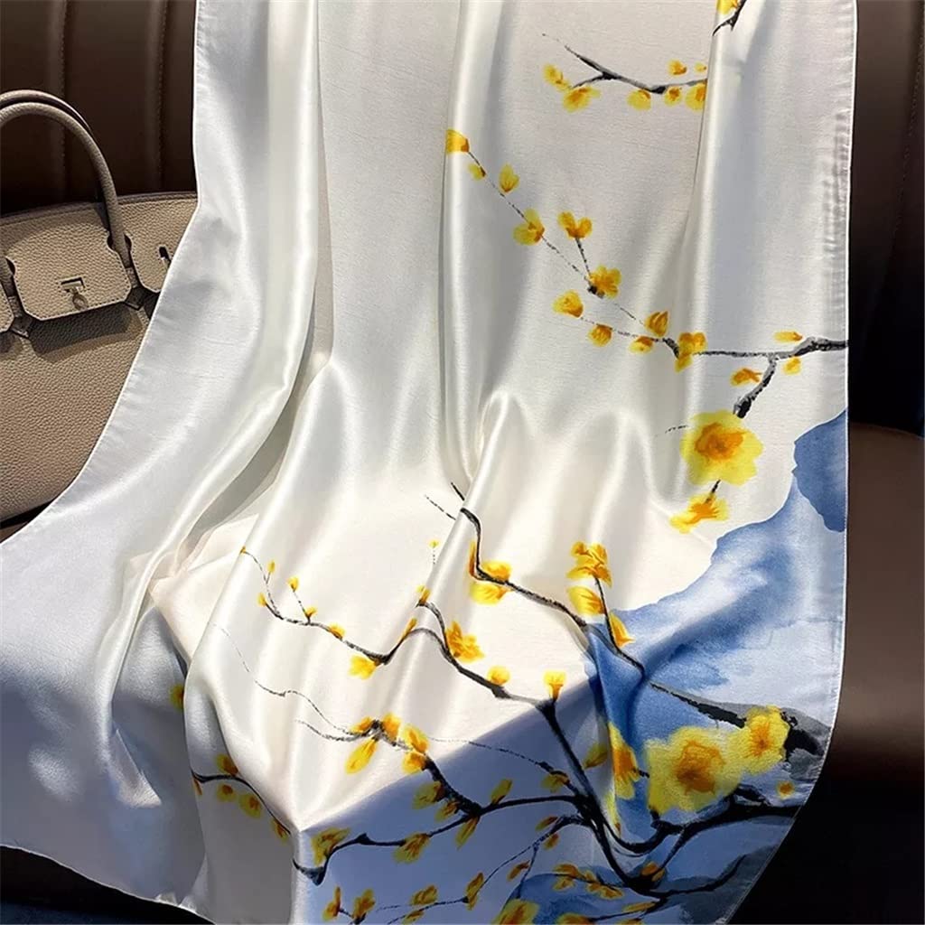 Pañuelo Elegante de Seda con Flores para la Cabeza, Estola de Playa para Mujer, chales y envolturas Vintage, pañuelo para el Cuello, Bandana para Mujer (A 90 x 180 cm)